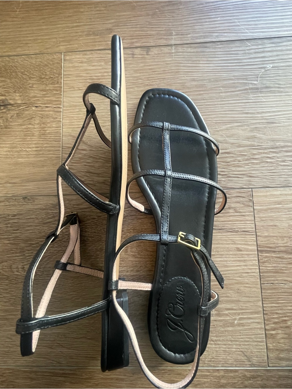 J. Crew Black Strappy T-Plate Flat Sandals